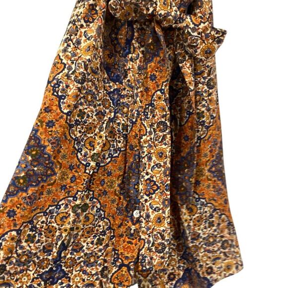 Tory Burch Soiree Pleated Silk Shirt Dress In Orange Soiree Blue Paisley Size 6 - Picture 9 of 15